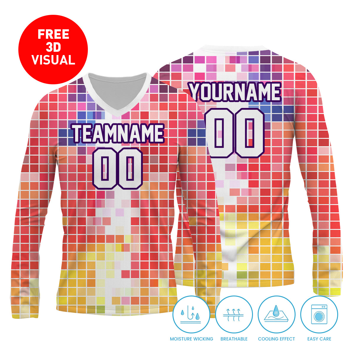 120GSM Milk Silk Long Sleeve V- neck (Full Dye Sublimation)#USA500042
